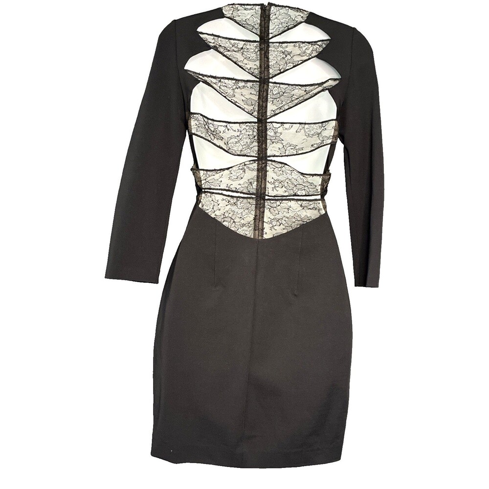 Noam Hanoch Edita Silk Lace Cutout Sheath Dress Sz 4 Black Minimalist Sexy Chic